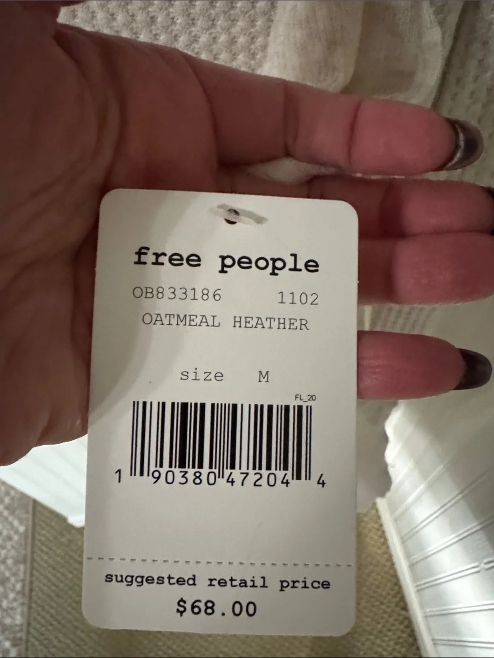 We The Free Ivory Waffle Knit V-Neck Top Oatmeal Heather NWT - Picture 3 of 7